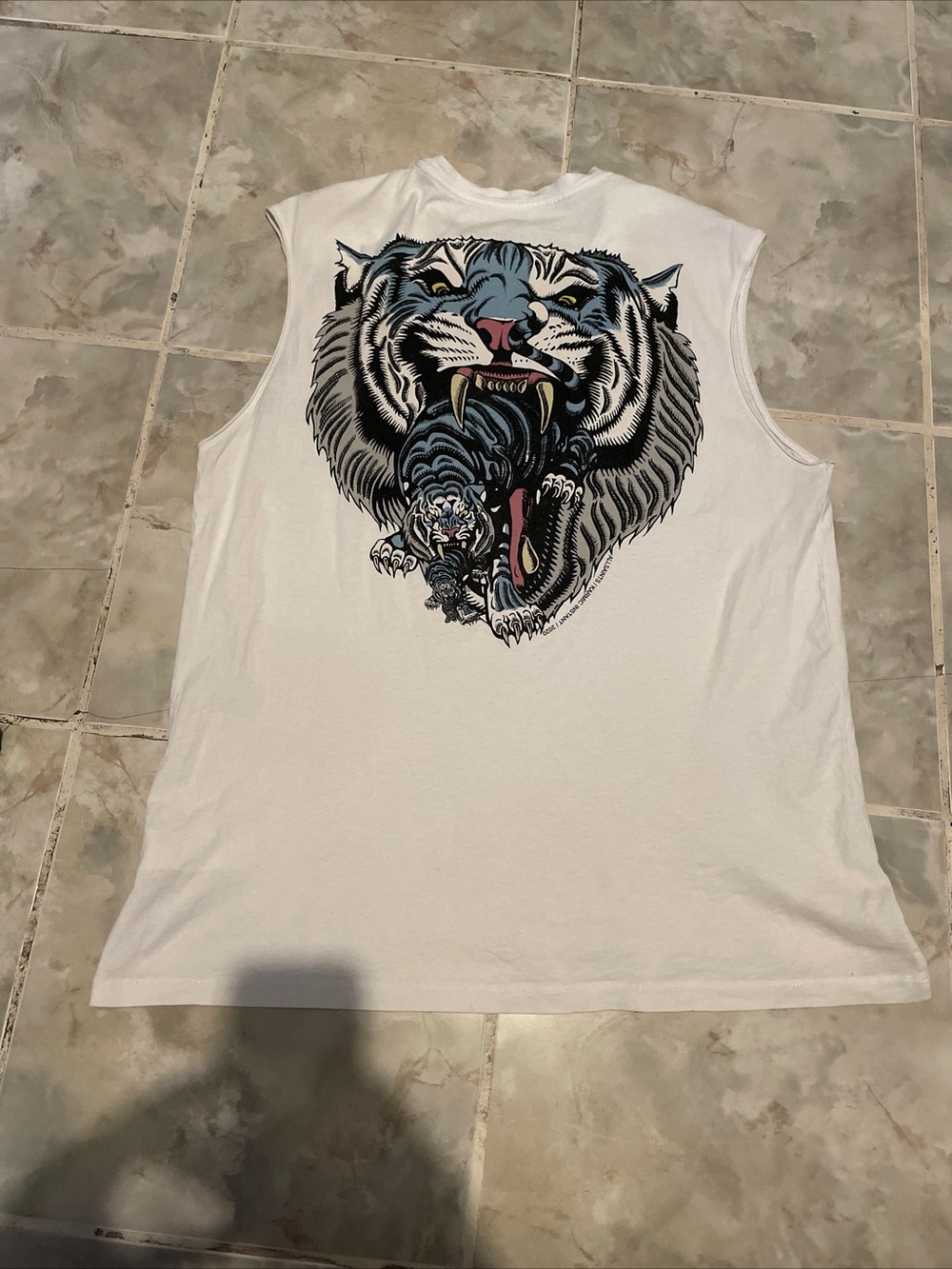 AllSaints Sleeveless T-Shirt Men’s Small White Tiger Graphic Relaxed Fit